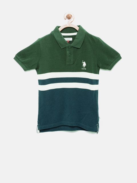 

U.S. Polo Assn. Kids Boys Green & Teal Blue Striped Polo T-shirt