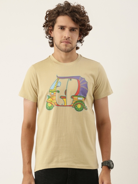 

QUANCIOUS Men Beige Printed Organic Cotton Sustainable T-shirt