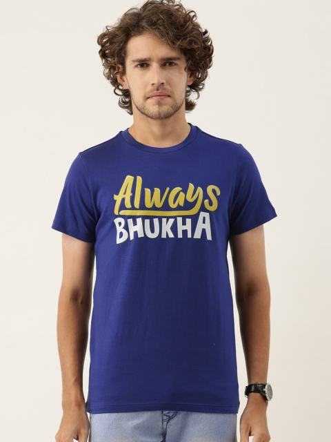 

QUANCIOUS Men Blue Typography Printed Sustainable T-shirt
