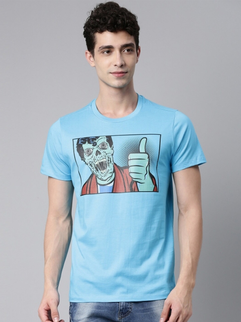 

QUANCIOUS Men Blue Printed Organic Cotton Sustainable T-shirt