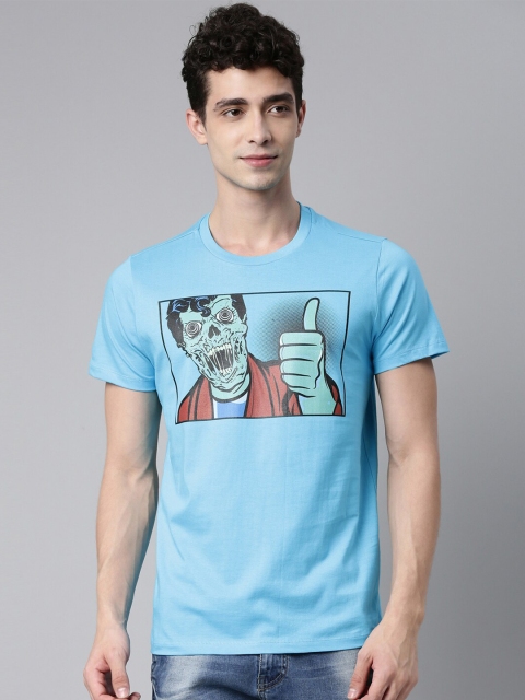

QUANCIOUS Men Turquoise Blue Printed Sustainable T-shirt
