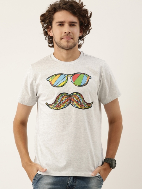 

QUANCIOUS Men Grey Melange & Blue Organic Cotton Graphic Printed Sustainable T-shirt