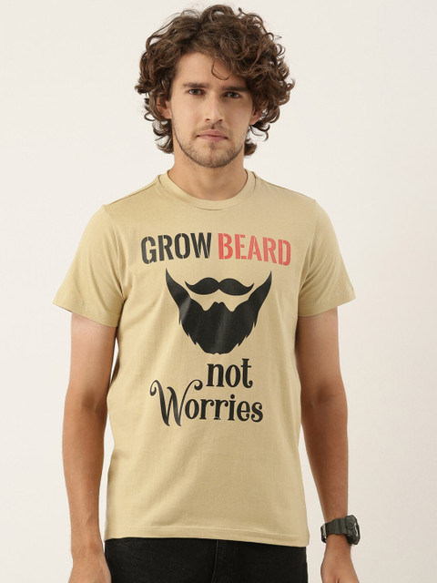

QUANCIOUS Men Beige Typography Printed Sustainable T-shirt