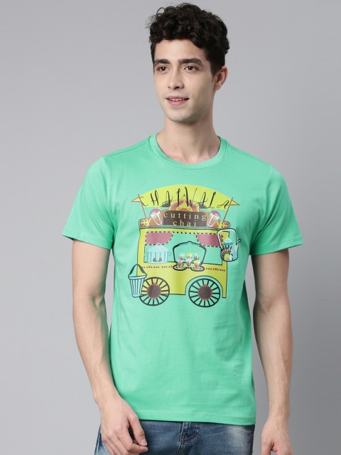 

QUANCIOUS Men Green & Yellow Printed Organic Cotton Sustainable T-shirt