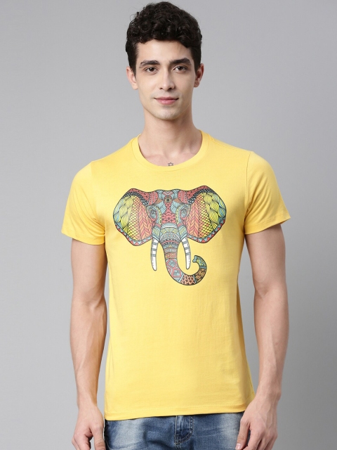 

QUANCIOUS Men Mustard Yellow Printed Sustainable T-shirt