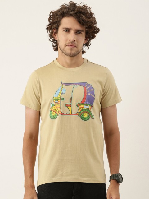 

QUANCIOUS Men Beige Graphic Printed Sustainable T-shirt