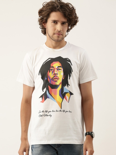 

QUANCIOUS Men White & Brown Bob Marley Printed Organic Cotton Sustainable T-shirt