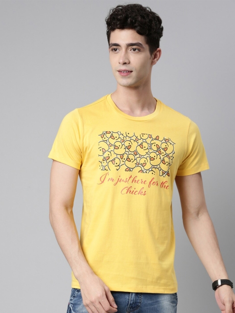 

QUANCIOUS Men Yellow Typography Printed Sustainable T-shirt