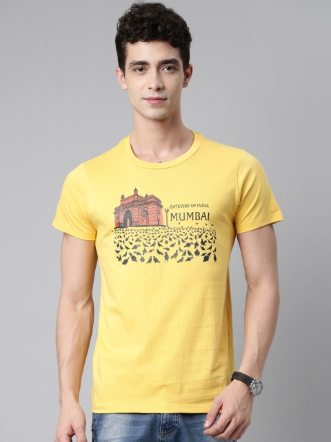 

QUANCIOUS Men Mustard Yellow Printed Sustainable T-shirt