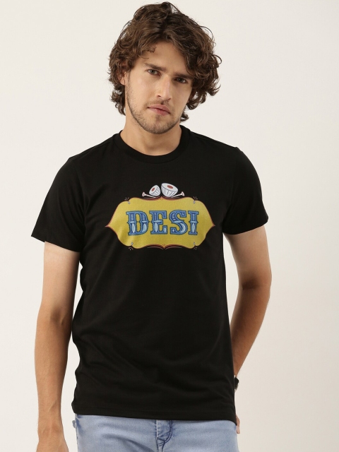 

QUANCIOUS Men Black Printed Applique Sustainable T-shirt