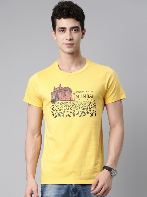 

QUANCIOUS Men Yellow & Pink Printed Organic Cotton Sustainable T-shirt