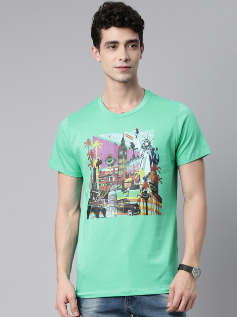 

QUANCIOUS Men Green Graphic Printed Organic Cotton Sustainable T-shirt