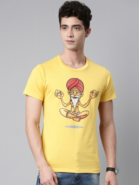 

QUANCIOUS Men Yellow Printed Sustainable T-shirt