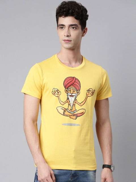

QUANCIOUS Men Mustard Yellow Printed Organic Cotton Sustainable T-shirt