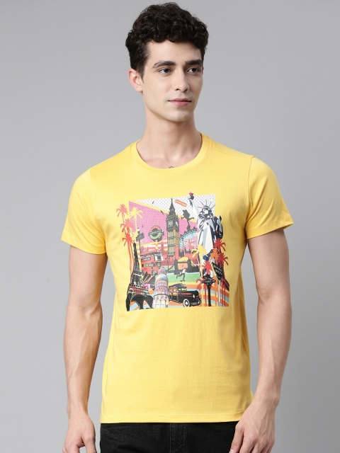 

QUANCIOUS Men Mustard Yellow Organic Cotton Graphic Printed Sustainable T-shirt