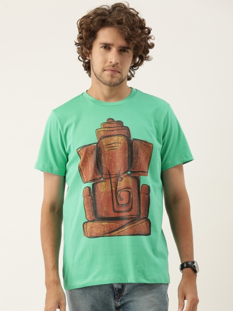 

QUANCIOUS Men Sea Green & Brown Printed Organic Cotton Sustainable T-shirt