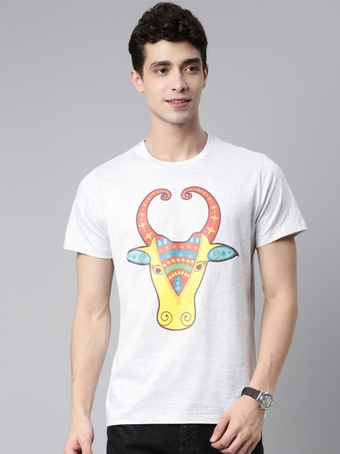 

QUANCIOUS Men Grey Melange Graphic Printed Sustainable T-shirt