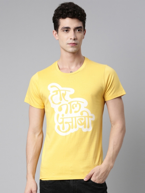 

QUANCIOUS Men Yellow Typography Printed Sustainable T-shirt