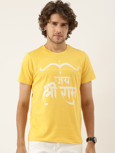 

QUANCIOUS Men Mustard Yellow Typography Printed Organic Cotton Sustainable T-shirt