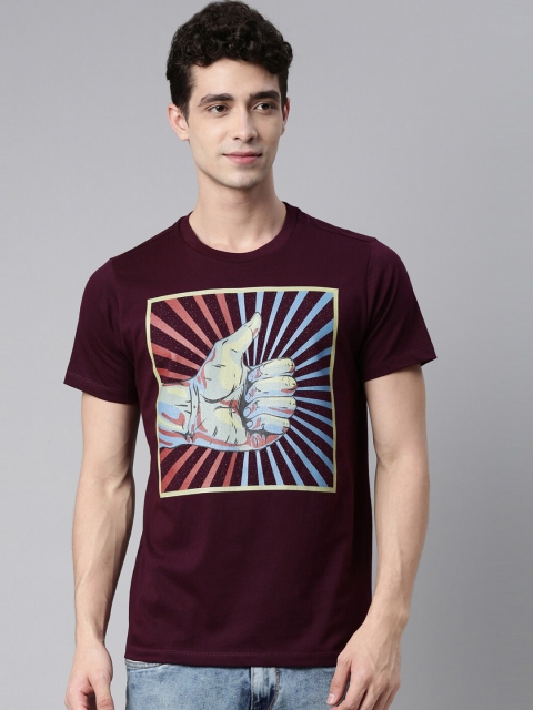 

QUANCIOUS Men Maroon Printed Raw Edge Sustainable T-shirt