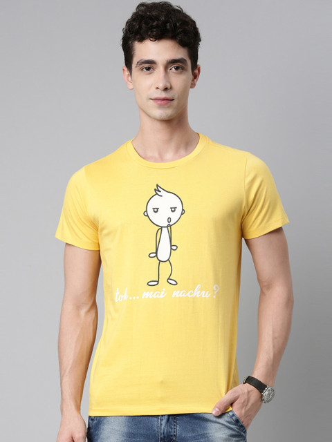 

QUANCIOUS Men Yellow & White Printed Organic Cotton Sustainable T-shirt