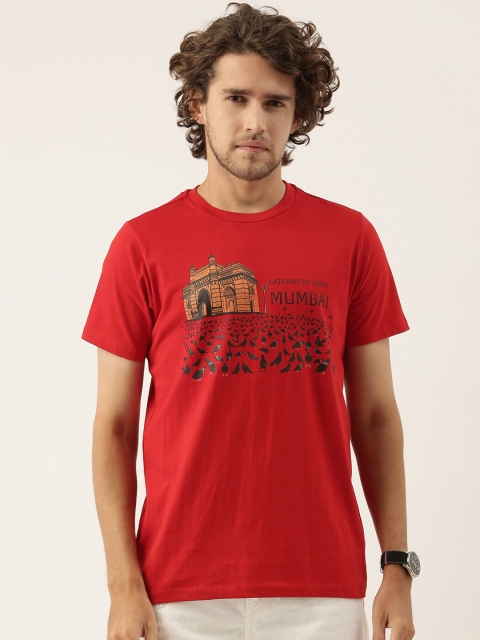 QUANCIOUS Men Red & Black Printed Organic Cotton Sustainable T-shirt