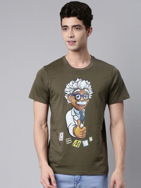 

QUANCIOUS Men Olive Green Printed Sustainable T-shirt