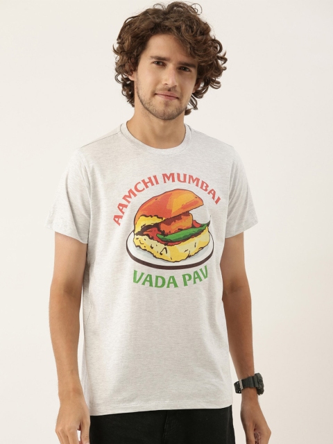 

QUANCIOUS Men Grey Melange Typography Printed Organic Cotton Sustainable T-shirt