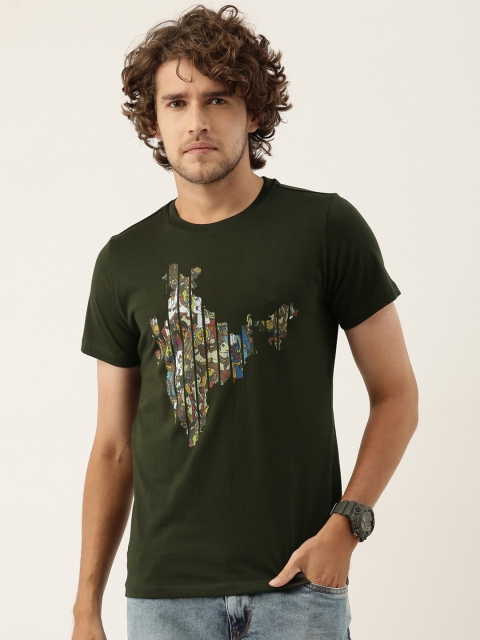 

QUANCIOUS Men Green Typography Printed Applique Sustainable T-shirt