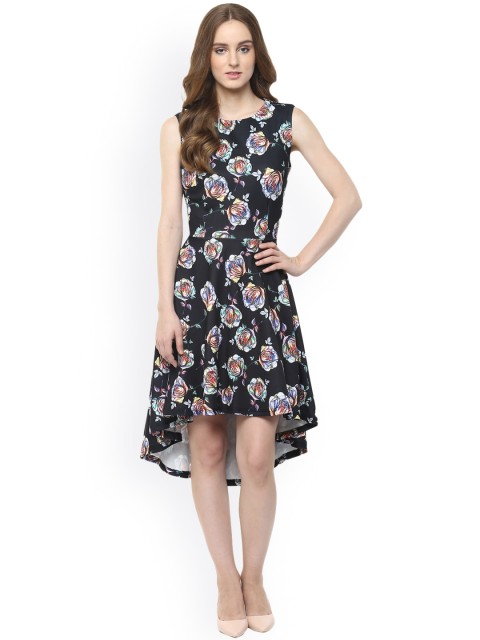 

Harpa Women Black Floral Print A-Line Dress