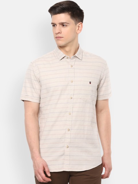 

Louis Philippe Jeans Men Beige Slim Fit Horizontal Striped Casual Shirt