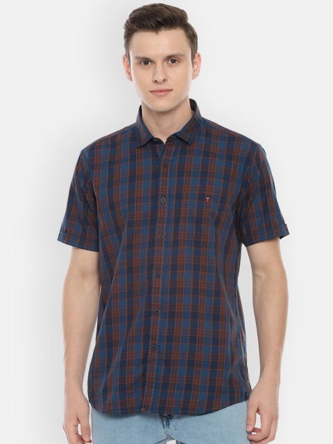 

Louis Philippe Jeans Men Navy Blue Slim Fit Checked Casual Shirt