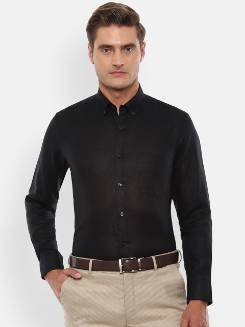 

Louis Philippe Men Black Pure Linen Slim Fit Solid Formal Shirt