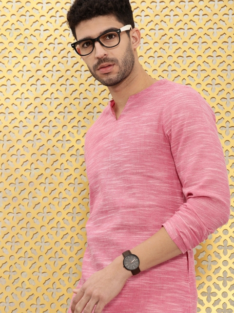 

Ode by House of Pataudi Men Pink Cotton Rozana Straight Kurta with Slub Effect
