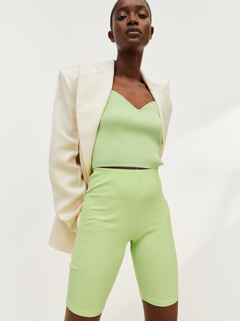 

H&M Green Sweetheart Neck Crop Tank Rib-Knit Top