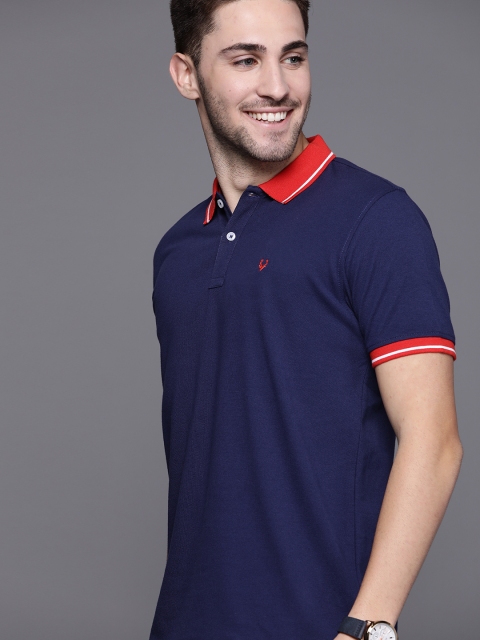 

Allen Solly Men Navy Blue Solid Polo Collar T-shirt
