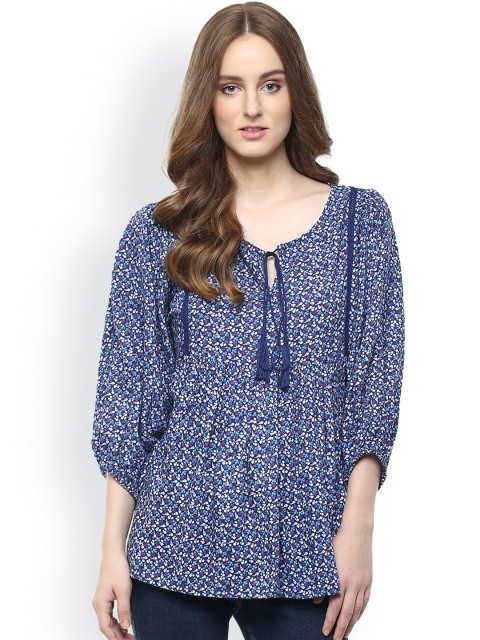 

Harpa Women Blue Printed Regular Top