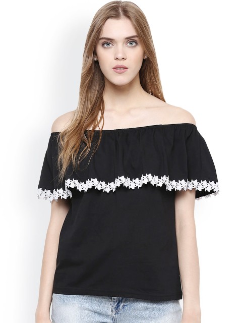 

Harpa Women Black Solid Off-Shoulder Top