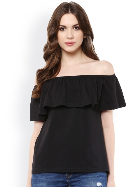 

Harpa Women Black Solid Off-Shoulder Layered Top