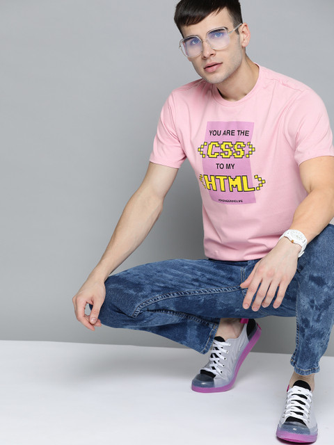 

Kook N Keech Unisex Pink Yellow Typography Printed Pure Cotton T-shirt