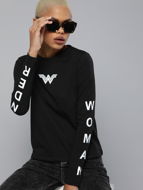 

DC by Kook N Keech Women Black & White Wonder Woman Typography Printed T-shirt