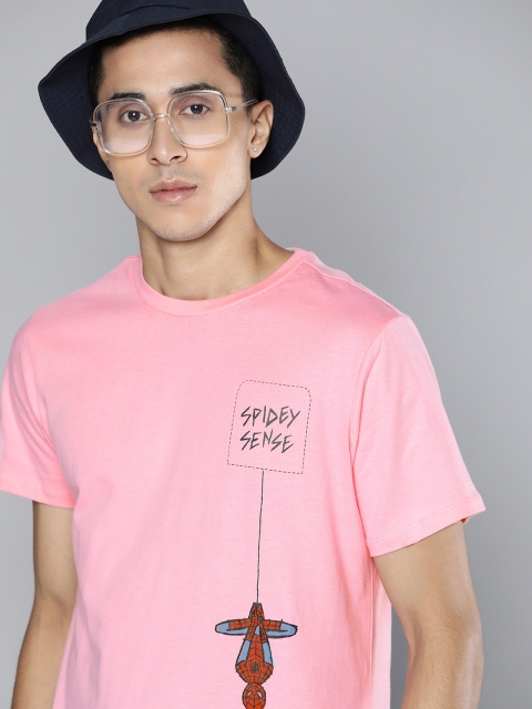 

Kook N Keech Marvel Men Pink Spiderman Printed Pure Cotton T-shirt