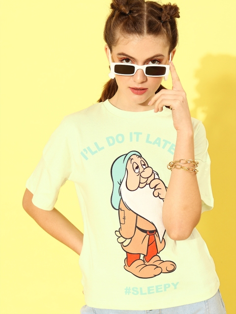 

Kook N Keech Disney Women Gorgeous Green Graphic Drop-Shoulder Sleeves Tshirt