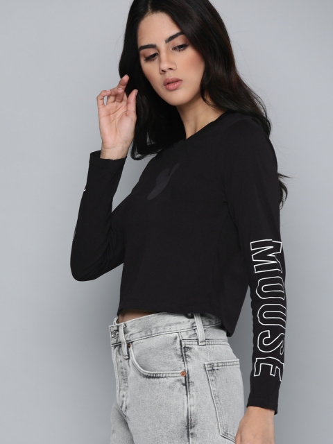 

Kook N Keech Disney Women Black Mickey Mouse Printed Pure Cotton T-shirt
