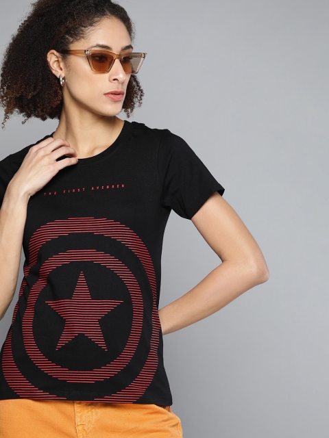 

Kook N Keech Marvel Women Black & Red Pure Cotton Captain America Print T-shirt