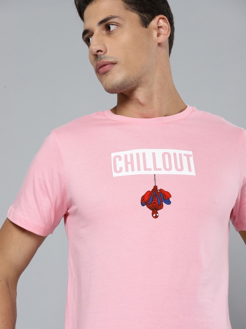 

Kook N Keech Marvel Men Pink White Pure Cotton Spiderman Printed Pure Cotton T-shirt