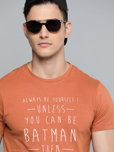 

Kook N Keech Batman Men Orange & White Pure Cotton Typography Printed T-shirt