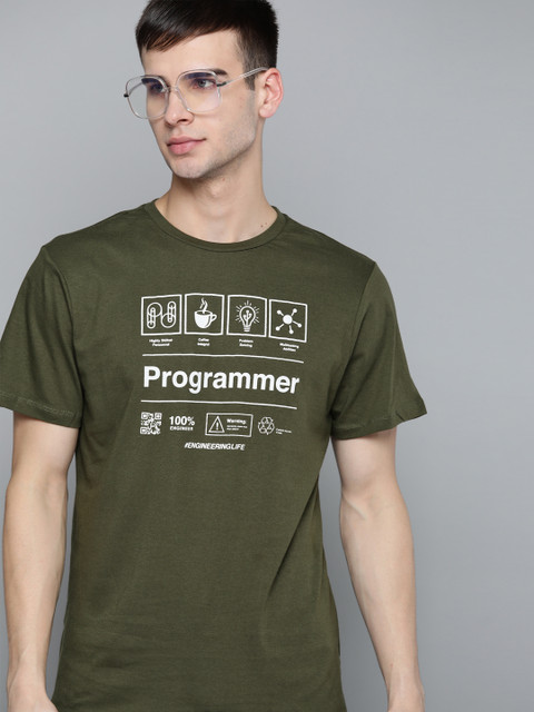 

Kook N Keech Unisex Olive Green White Pure Cotton Typography Printed Pure Cotton T-shirt