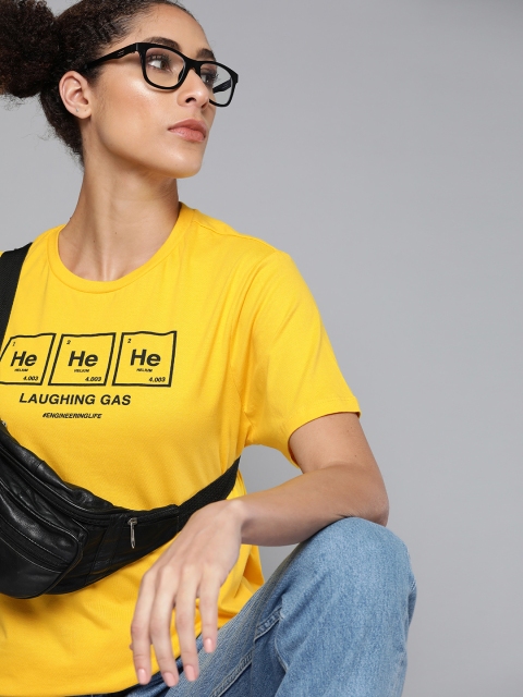 

Kook N Keech Unisex Yellow & Black Typography Printed Pure Cotton T-shirt