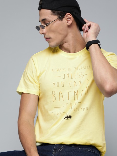 

Kook N Keech Batman Men Yellow & Olive Green Pure Cotton Batman Printed T-shirt